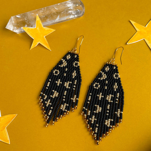 Celestial Star and Moon Seed Bead Earrings