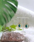 Art Deco Circle Earrings with Vintage Teal Diamond Beads
