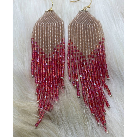 Ojibwe iridescent red and gold fringe earrings