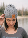Iron Pine Leather Patch Cable Knit Beanie