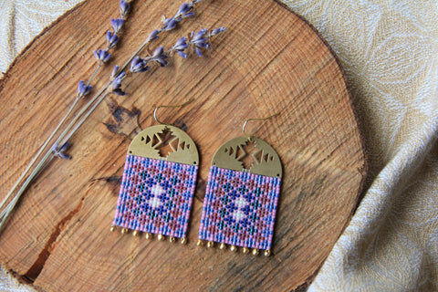 Beaded Handwoven Crochet Square Earrings (Galactic Dream)