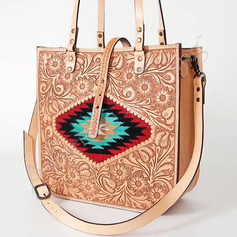 Tooled and Painted Leather Tote