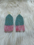 Turquoise and Coral Fringe Earrings